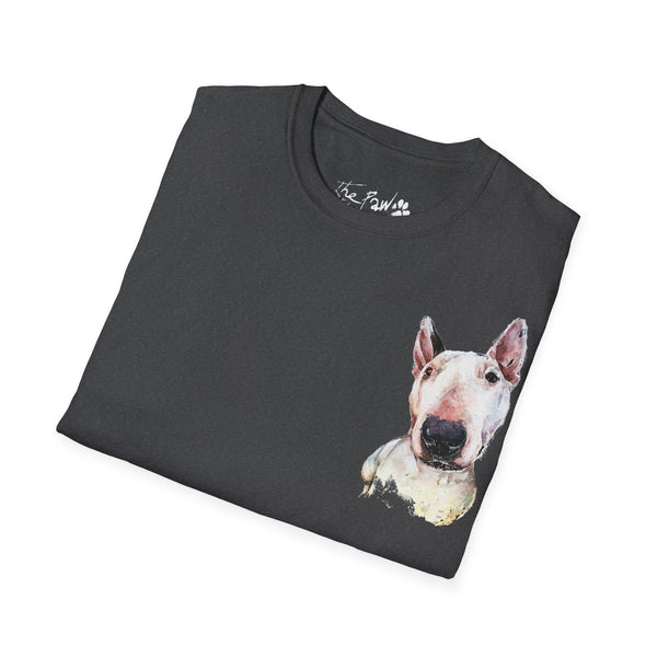 White Bull Terrier II Rustic Watercolour by Edswatercolours Unisex Softstyle T-Shirt
