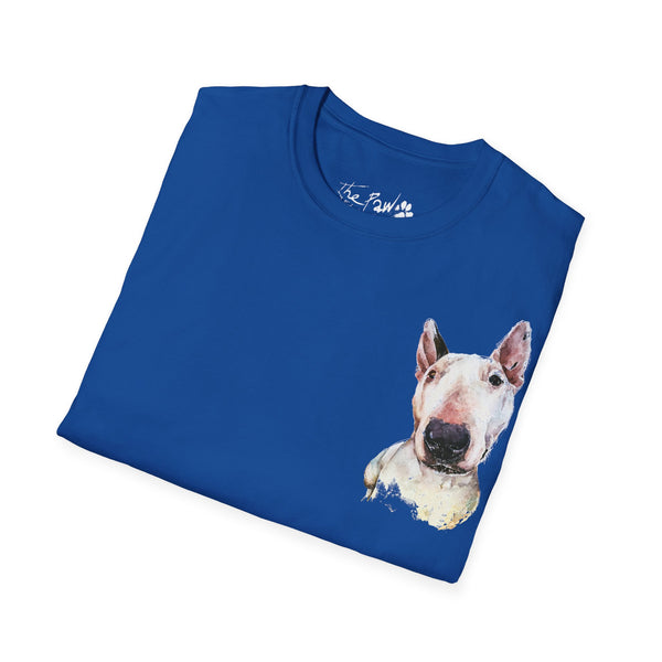 White Bull Terrier II Rustic Watercolour by Edswatercolours Unisex Softstyle T-Shirt