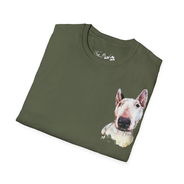White Bull Terrier II Rustic Watercolour by Edswatercolours Unisex Softstyle T-Shirt