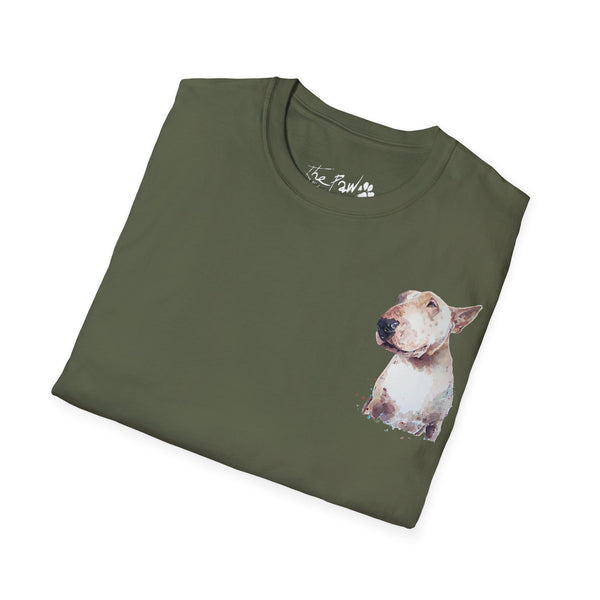 White BUll Terrier Rustic Watercolour by Edswatercolours Unisex Softstyle T-Shirt