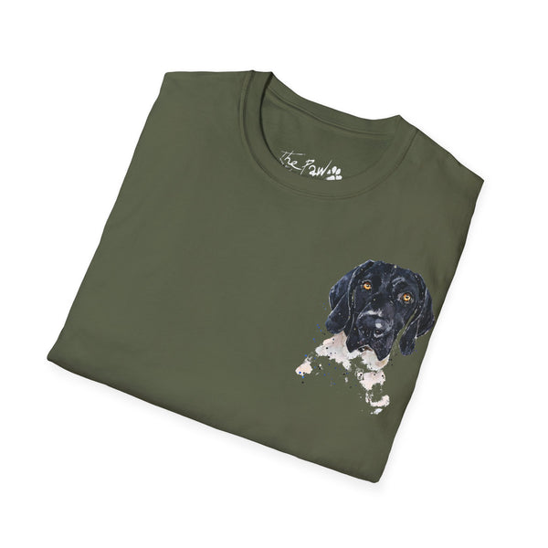 Black face German Shorthaired Pointer  Watercolour by Edswatercolours Unisex Softstyle T-Shirt.GSP T Shirt,GSP Tee