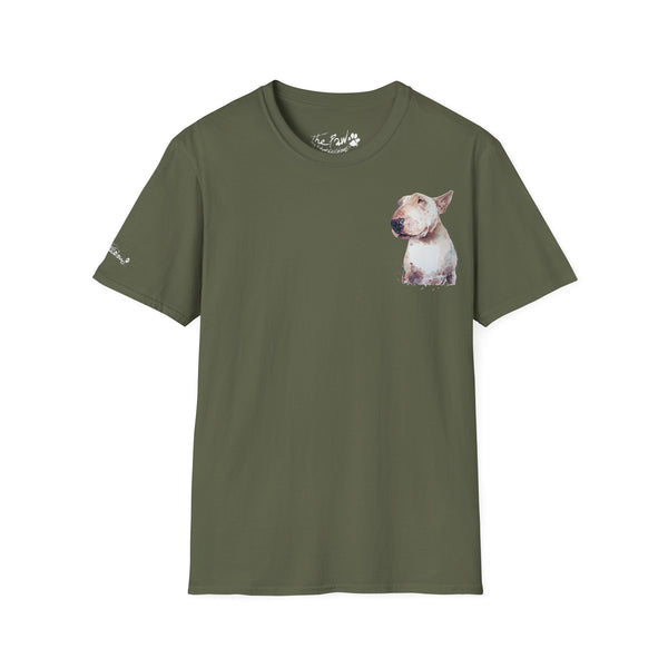 White BUll Terrier Rustic Watercolour by Edswatercolours Unisex Softstyle T-Shirt