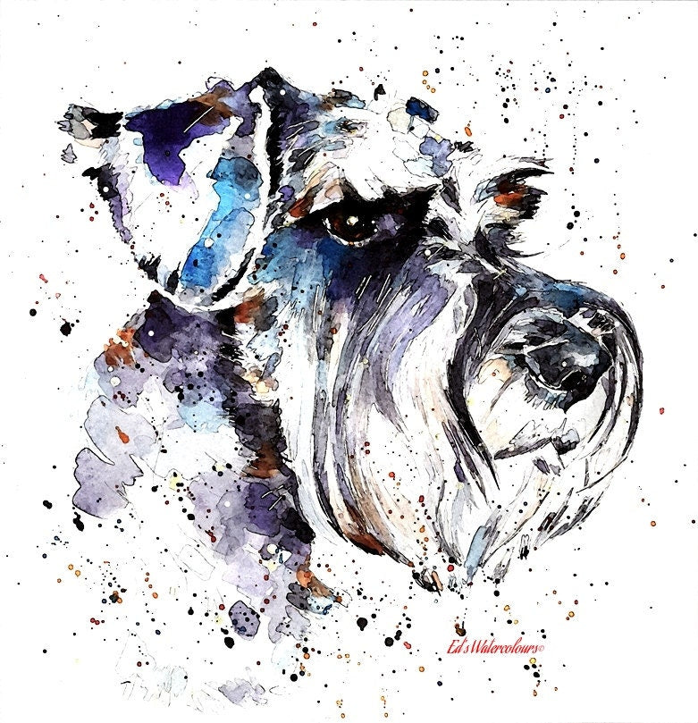 Schnauzer Watercolour Art Print, Dog Portrait