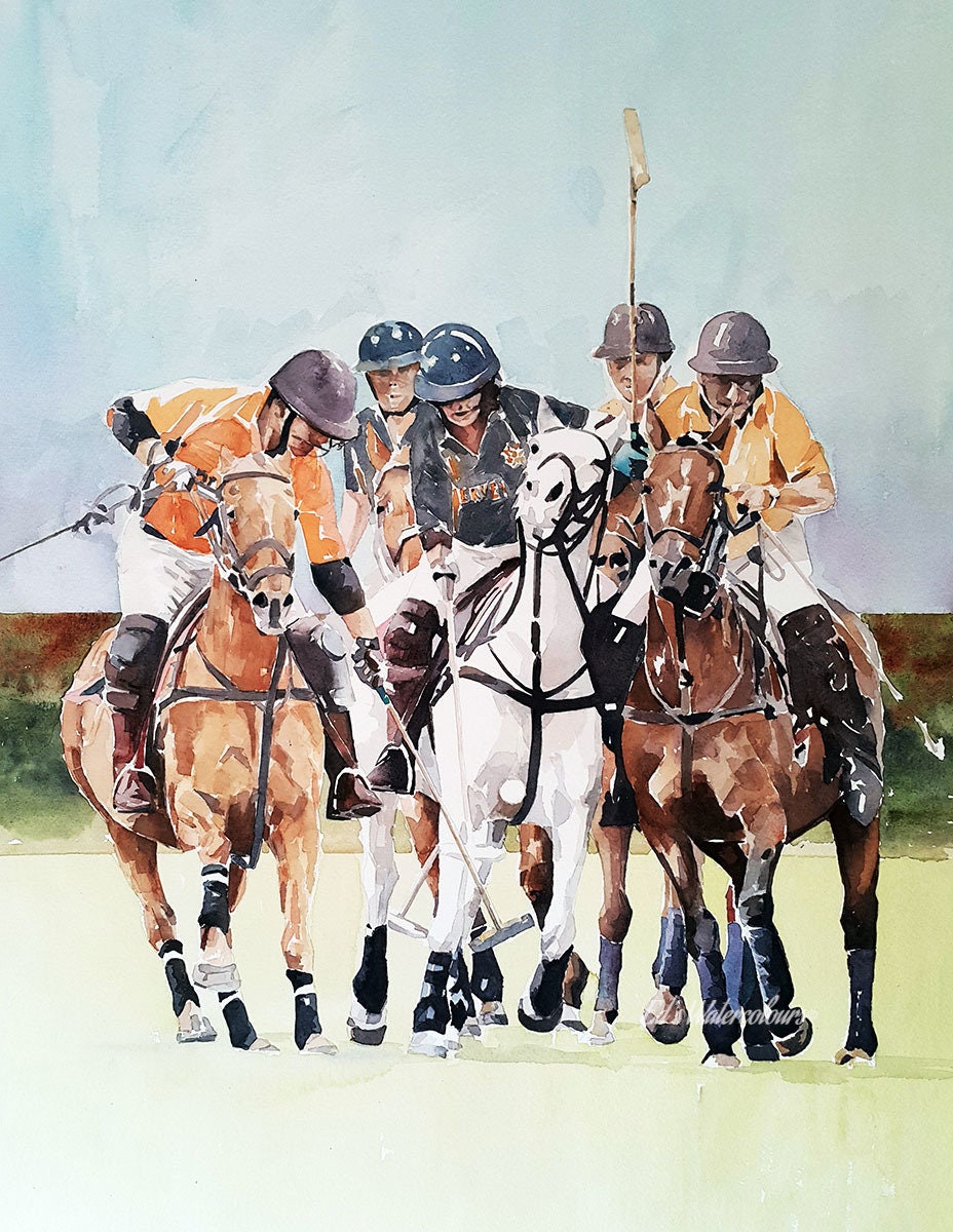 Ride off Polo" Print Watercolour.Polo rider watercolour, polo sport art, polo playing art, polo painting, polo female player, polo wall art