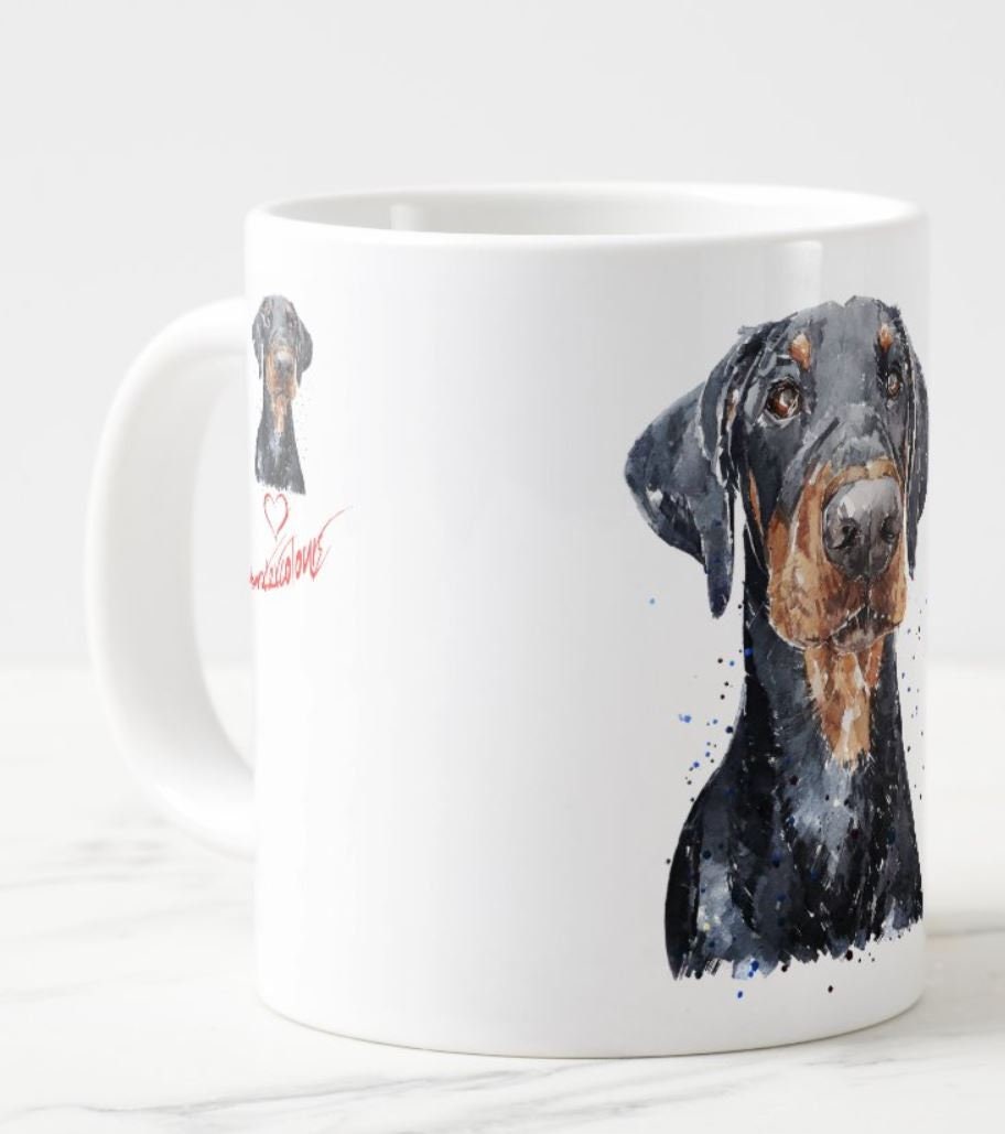 Doberman Version II Ceramic Mug 15oz | Dog Lover Gift | Edswatercolours