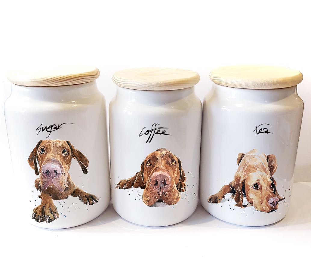 Vizsla Ceramic Storage Jars Gift Set (Set of 3) | Tea Coffee Sugar Canisters | Edswatercolours