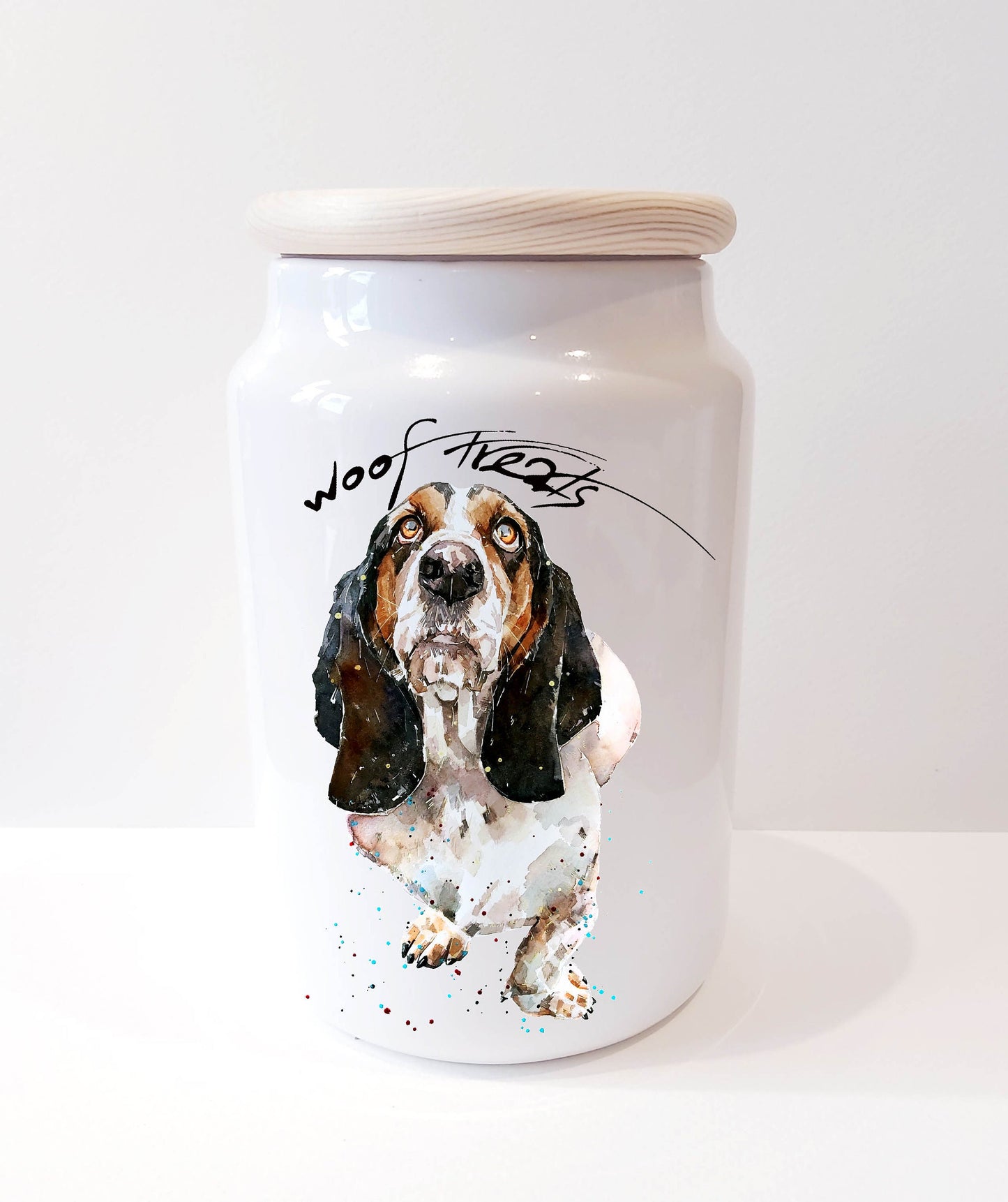 Basset Hound II Ceramic Treats Jar | Dog Treat Canister | Edswatercolours