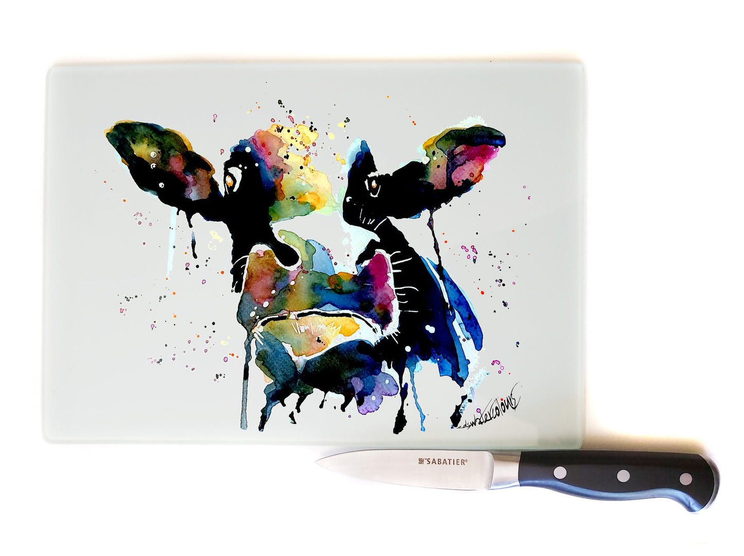 Rainbow Cow Chopping Board | Animal Gift | EdsWatercolours