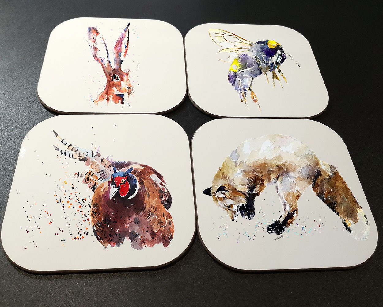 British Wildlife Cork Backed Coasters (Set of 4) | Wildlife Gift | Edswatercolours