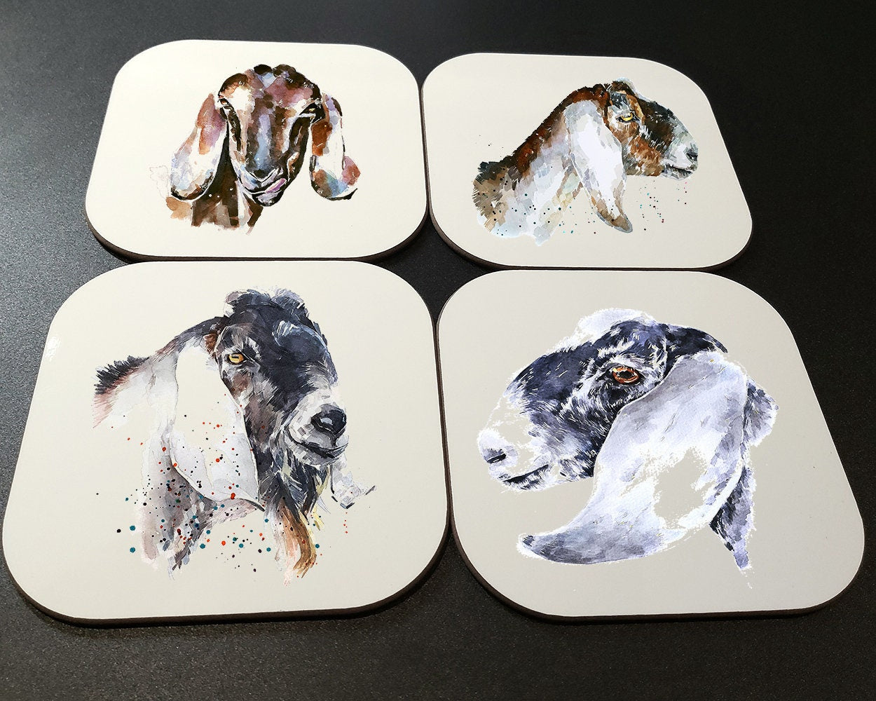 Goat Cork Backed Coasters (Set of 4) | Animal Gift | Edswatercolours