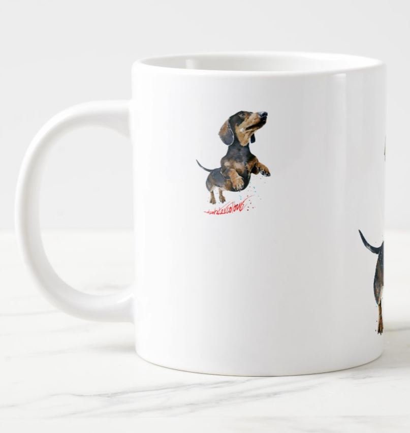 Jumping Dachshund Ceramic Mug 15oz | Dog Lover Gift | Edswatercolours
