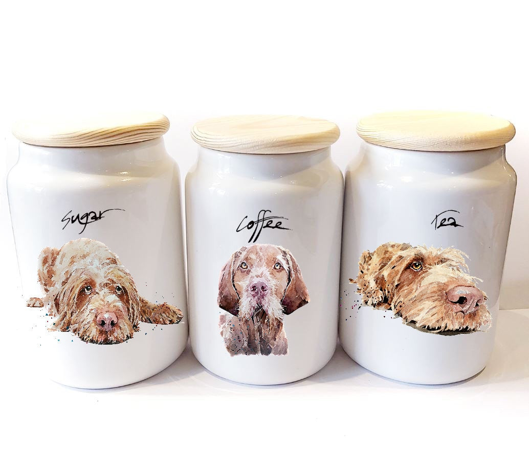 Wirehaired Vizsla Ceramic Storage Jars Gift Set (Set of 3) | Tea Coffee Sugar Canisters | Edswatercolours