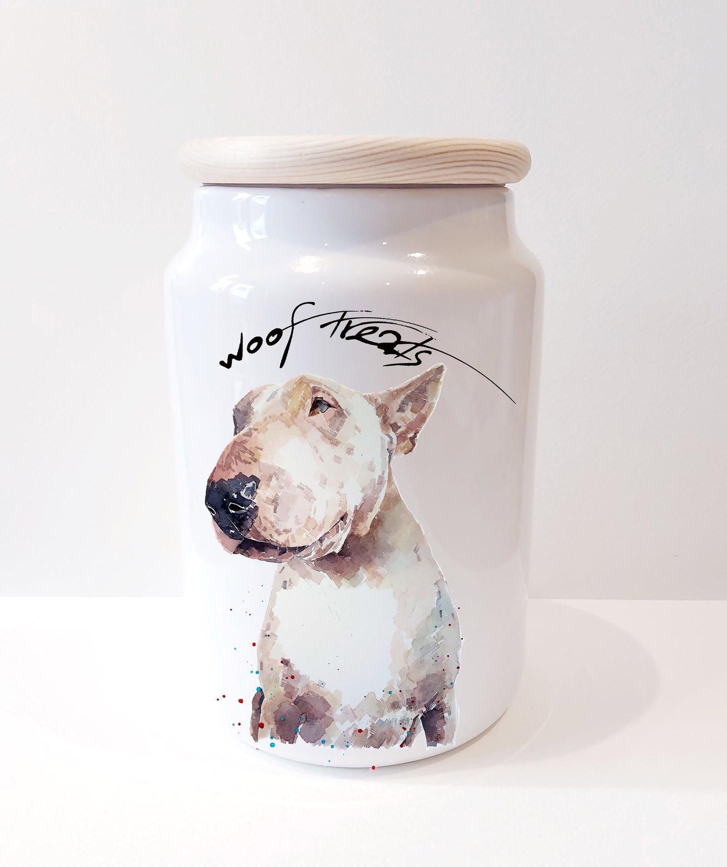 White English Bull Terrier Ceramic Treats Jar | Dog Treat Canister | Edswatercolours