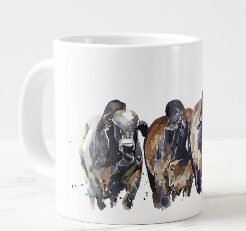 Brahman Cattle & Cowboy Ceramic Mug 15oz | Cow Lover Gift | Edswatercolours