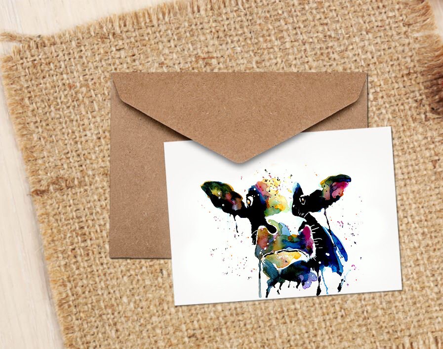 Rainbow Dairy Cow Greeting Card | Country Animal Gift | Edswatercolours