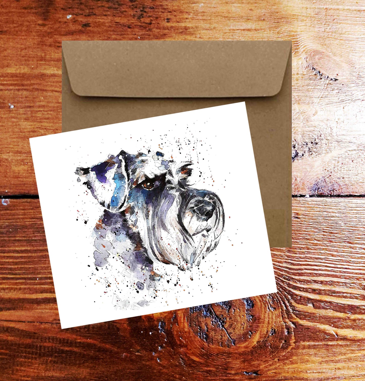 Schnauzer Dog Card, Funny Pet Design by Edswatercolours (4x6 Blank)