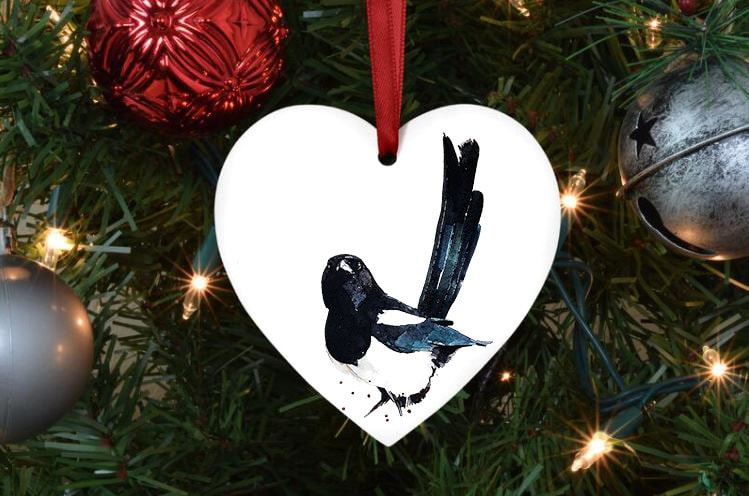 Magpie Heart Christmas Ornament | Wildlife Gift | Edswatercolours