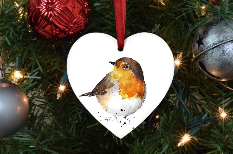 Robin Heart Christmas Ornament | Wildlife Gift | Edswatercolours