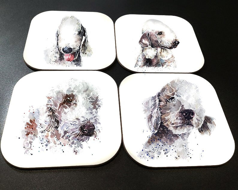 Bedlington Terrier Cork Backed Coasters (Set of 4) | Dog Gift | Edswatercolours