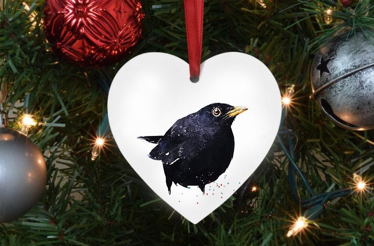 Blackbird Heart Christmas Ornament | Wildlife Gift | Edswatercolours