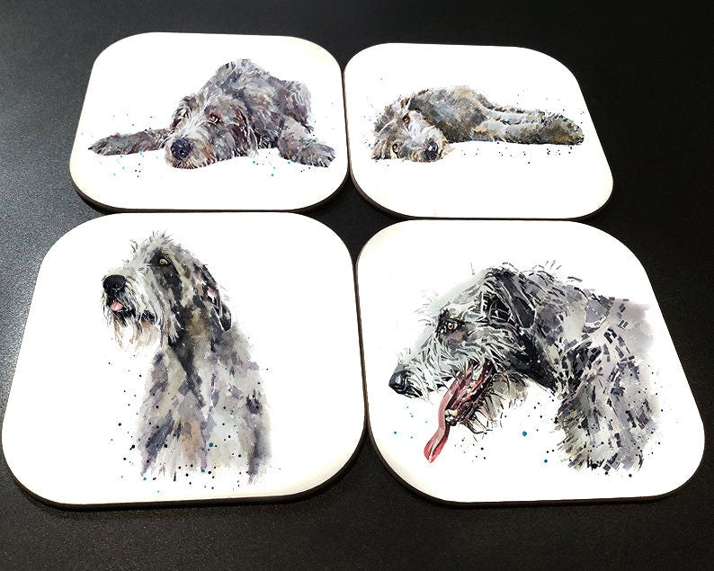 Irish Wolfhound Cork Backed Coasters (Set of 4) | Dog Gift | Edswatercolours