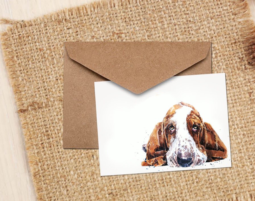 Basset Hound Greeting Card, Dog Art Note Card by Eddie Kagimu