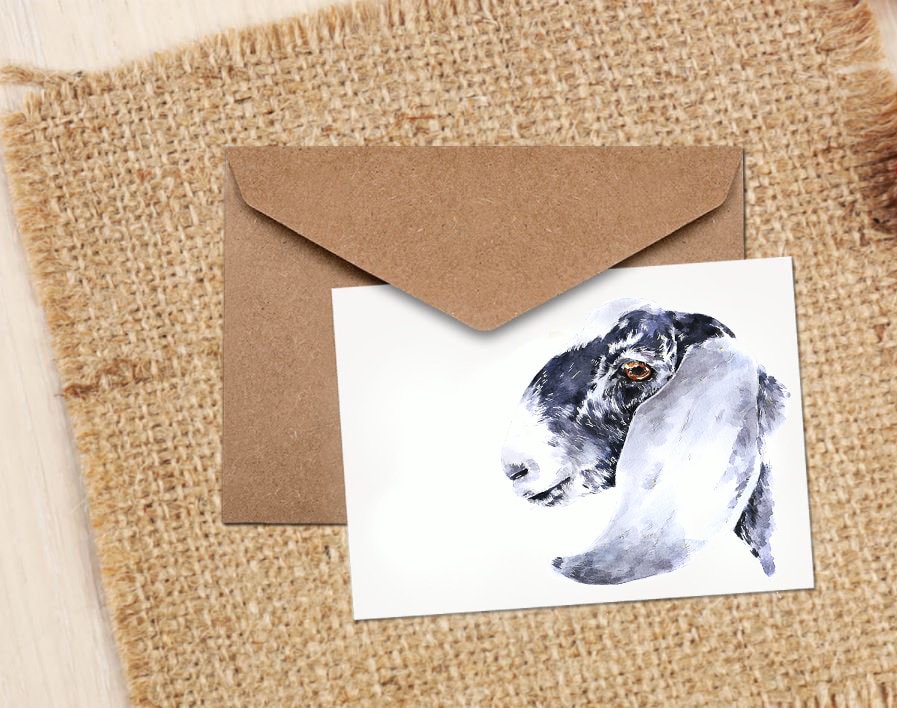 Nubian Goat III Greeting Card | Country Animal Gift | Edswatercolours