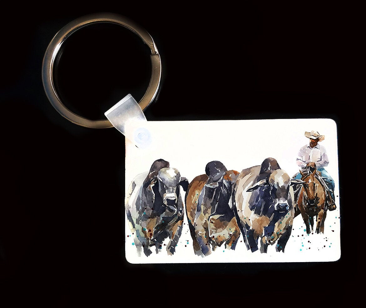 Brahman Cattle Keyring | Animal Gift | Multiple Designs | EdsWatercolours