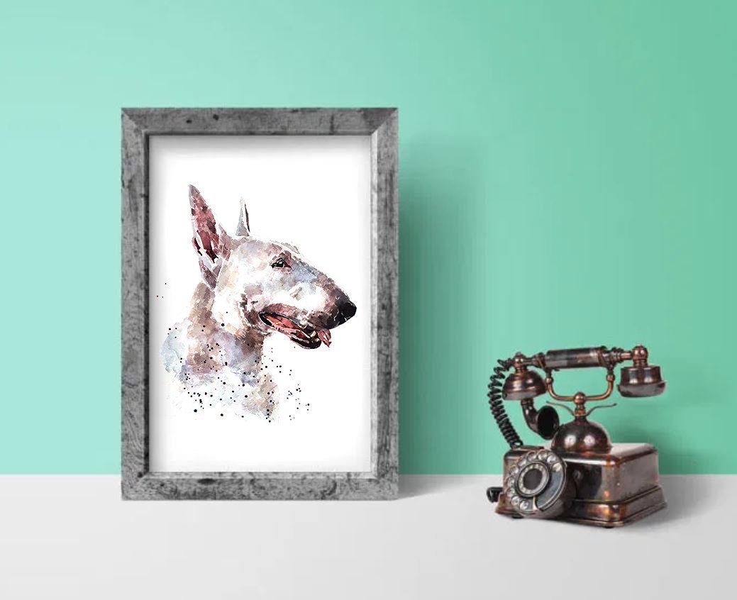 Bull Terrier White" Print Watercolour.Bull Terrier art,Bull Terrier print,Bull Terrier watercolour,Bull Terrier wall art