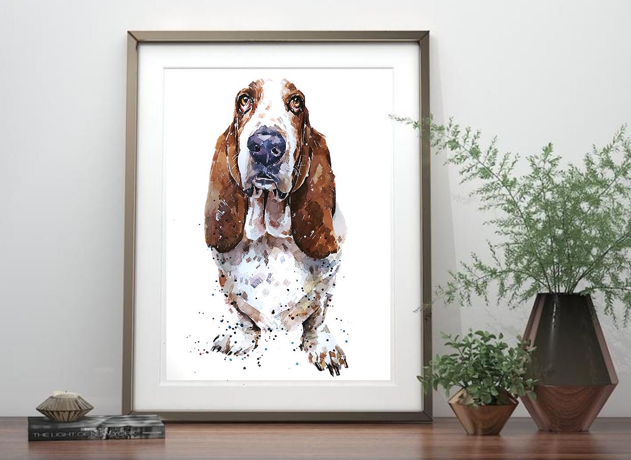 Basset Hound 2 " Print Watercolour,Basset Hound art,Basset Hound print, Basset Hound watercolour