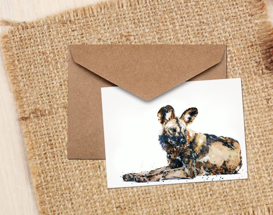 African Wild Dog II Greeting Card | Wildlife Gift | Edswatercolours