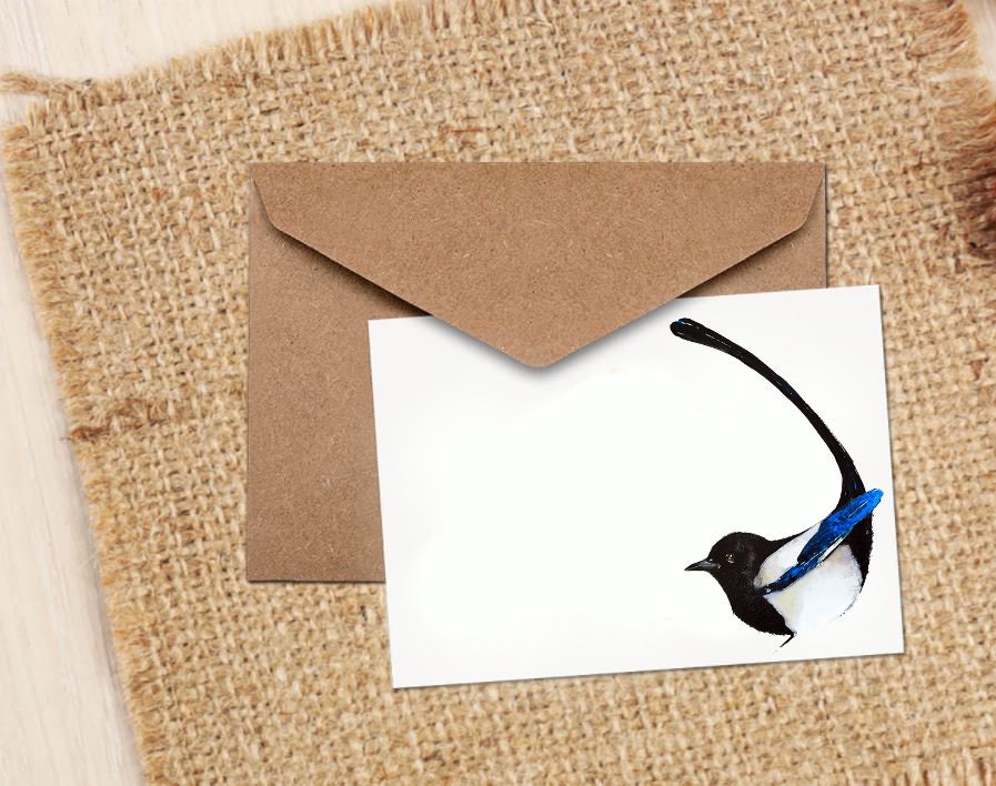 Magpie Tail Feather Greeting Card | Wildlife Gift | Edswatercolours