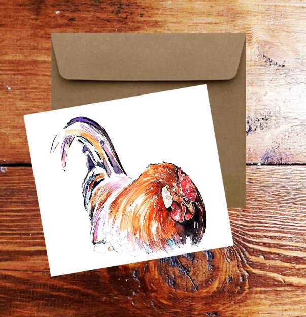 Stink Eye Chicken Greeting Card | Country Animal Gift | Edswatercolours