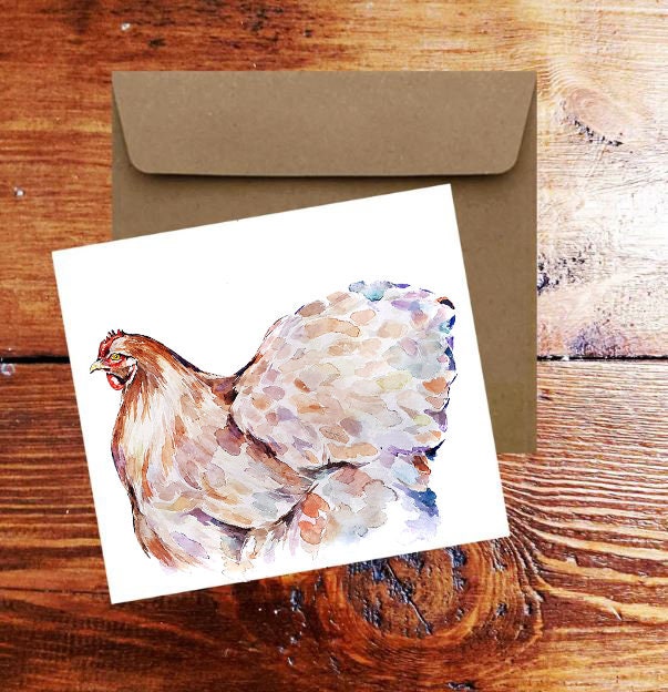 Fluffy Butt Chicken Greeting Card | Country Animal Gift | Edswatercolours
