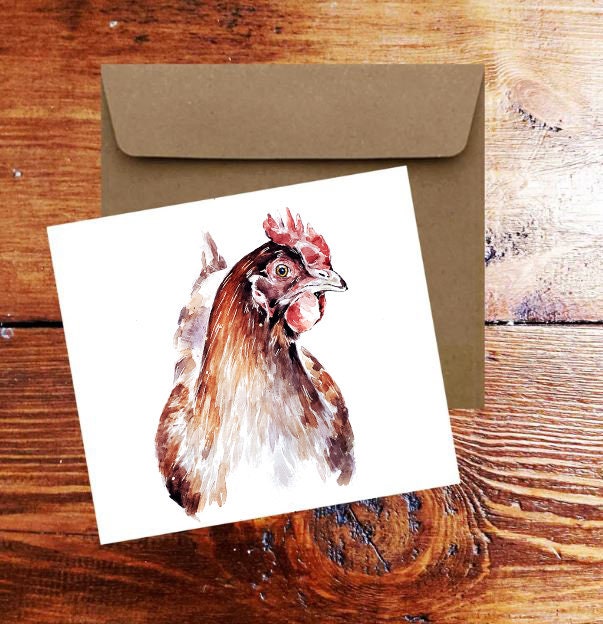 Big Red Hen II Greeting Card | Country Animal Gift | Edswatercolours