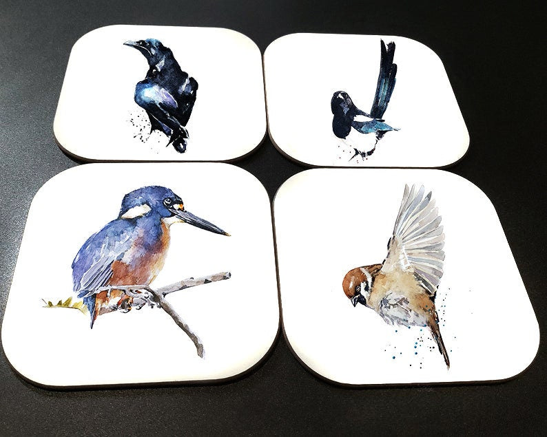 Bird Art Cork Backed Coasters (Set of 4) | Wildlife Gift | Edswatercolours