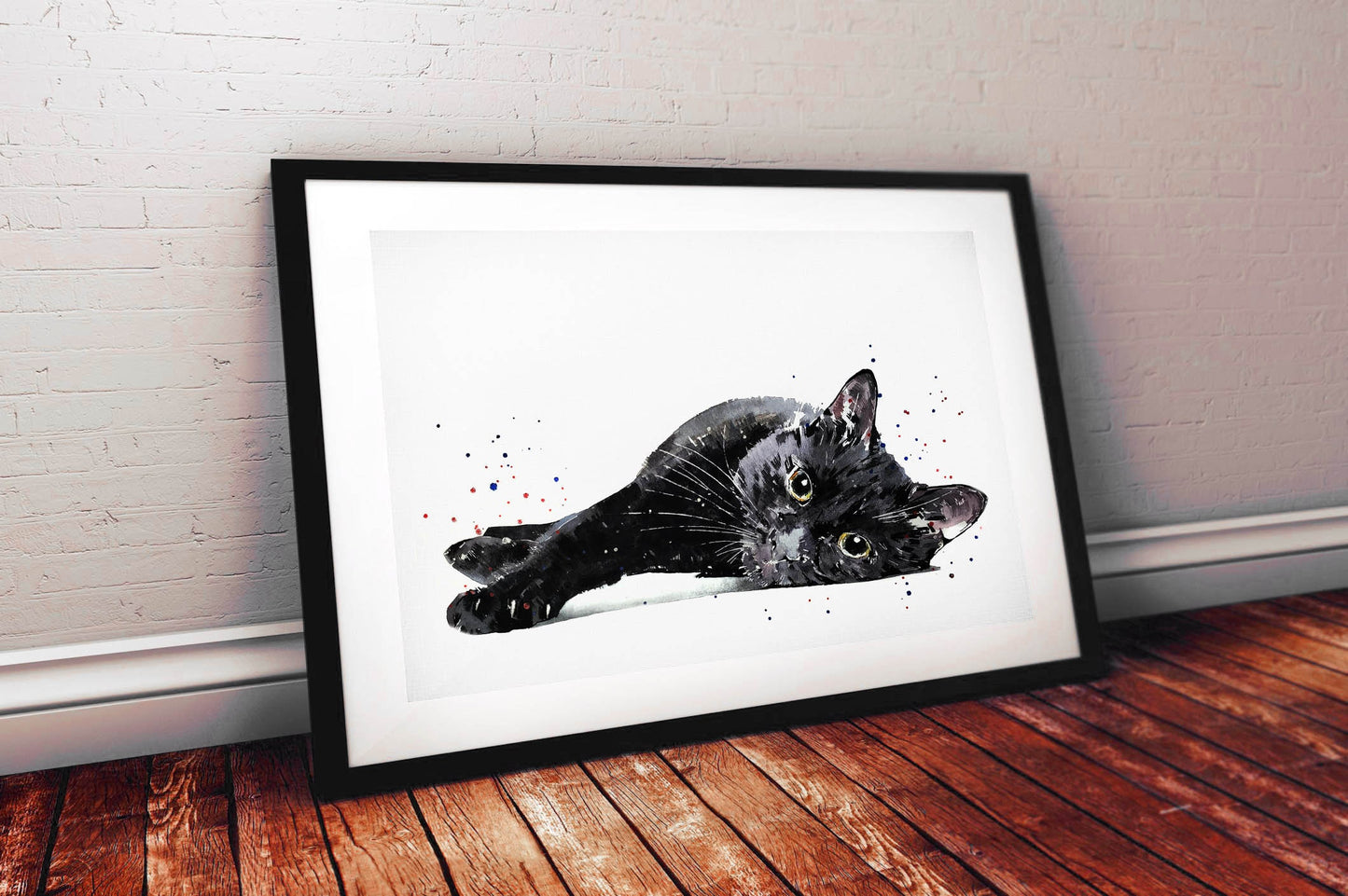 Black Cat Reclined" Print Watercolour.Black Cat art,Black Cat print,Black Cat watercolour art,Black Cat wall art,Black Cat decor