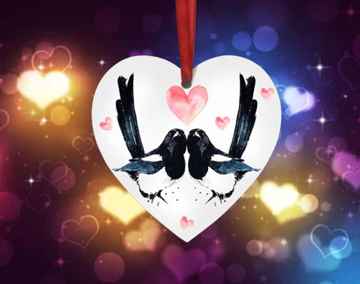 Love Birds Magpie Christmas Ornament | Wildlife Gift | Edswatercolours