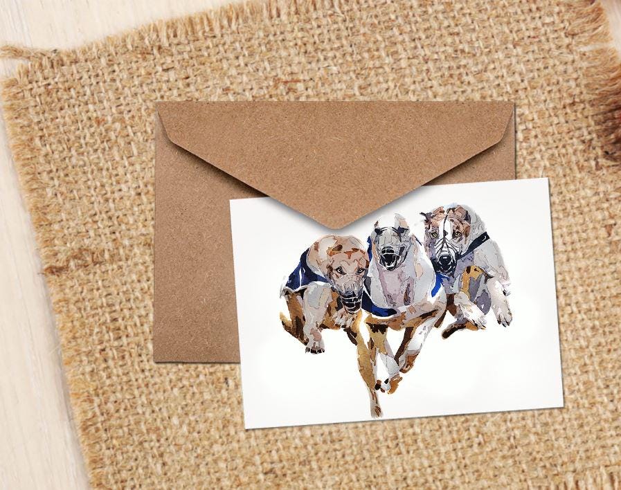 Greyhound Racing Watercolour Art Note/Greeting Card,Greyhound Racing Greeting card,Greyhound Note card,Greyhound Racing Card