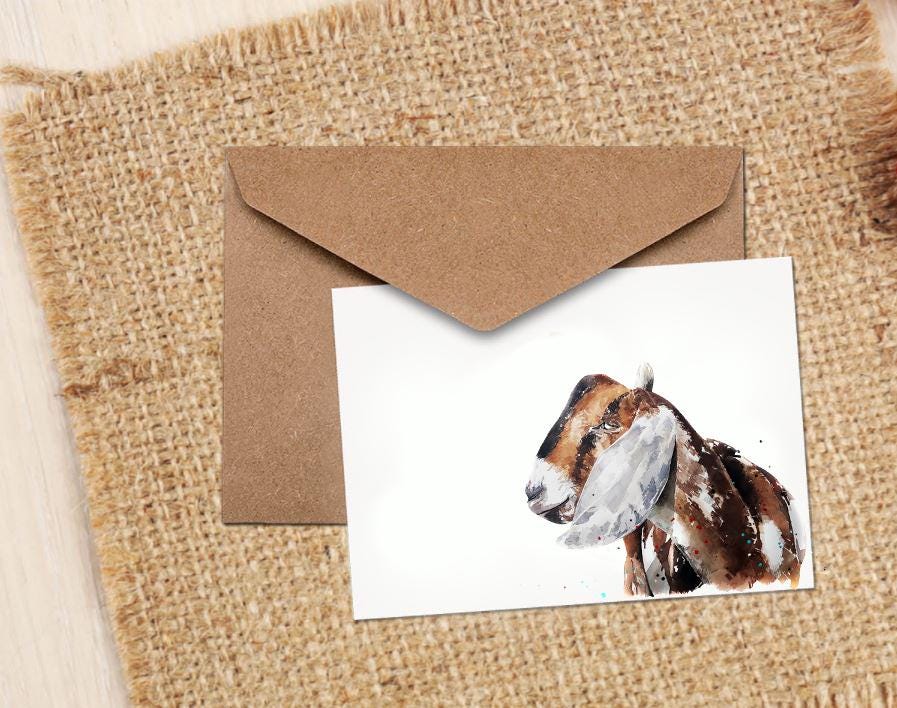 Nubian Goat IV Greeting Card | Country Animal Gift | Edswatercolours