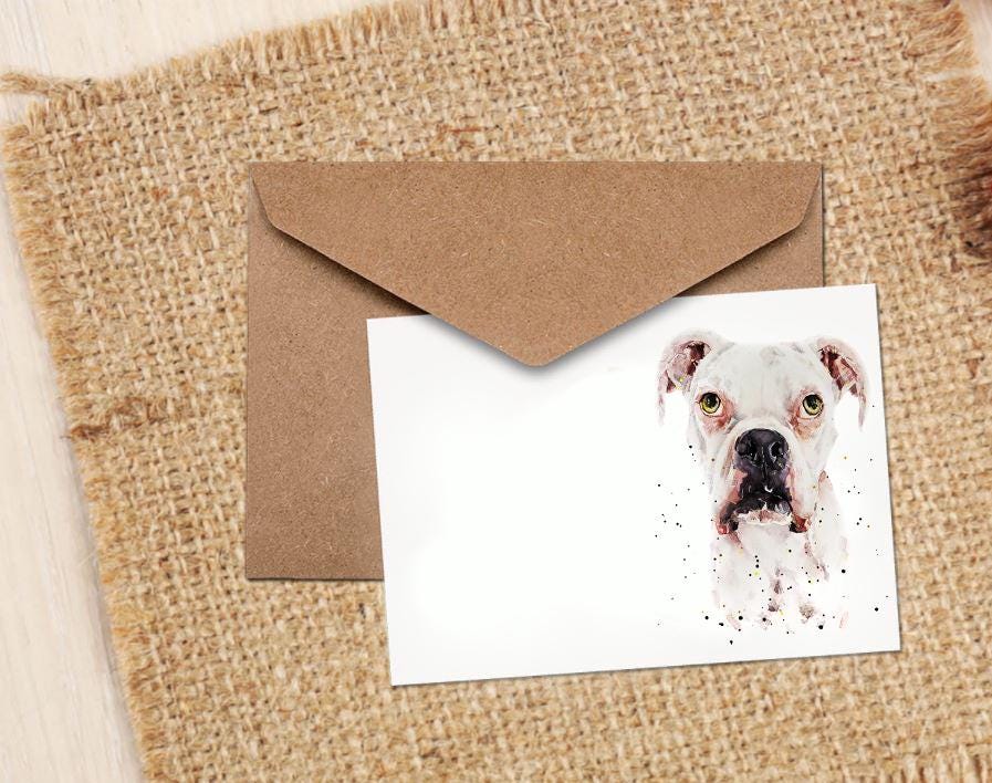White Boxer Dog Greeting Card | Dog Lover Gift | Edswatercolours