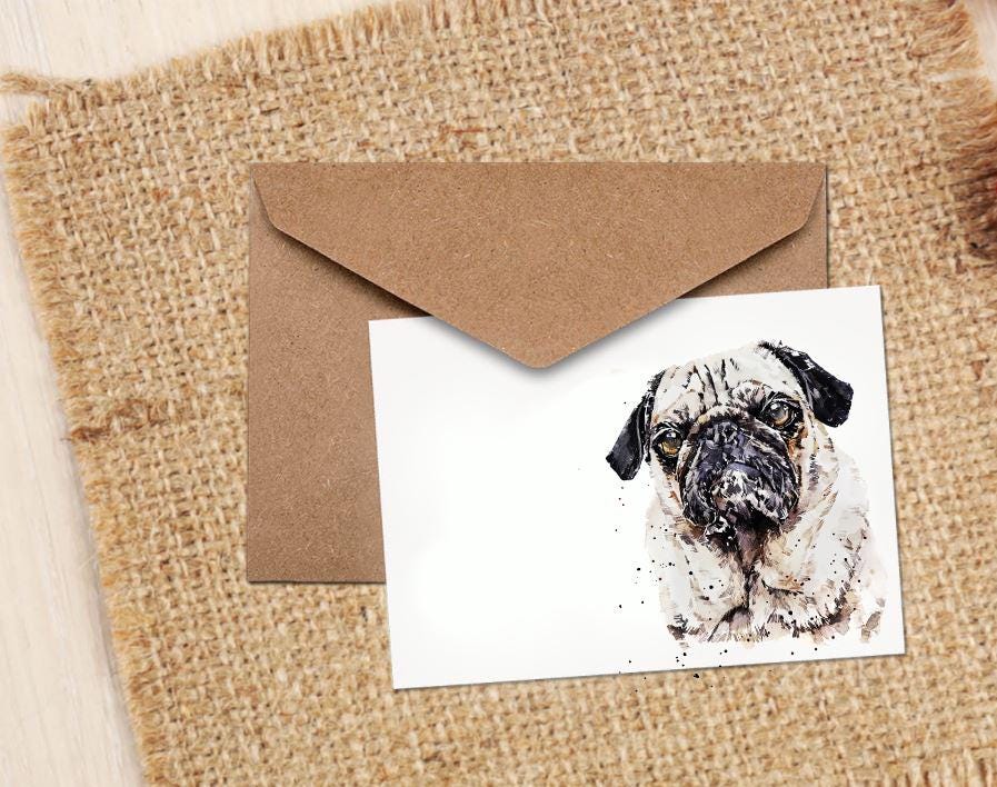 Fawn Pug Dog Greeting/Note Card - Pug Dog card,Pug Dog card ,Pug Dog greetings card