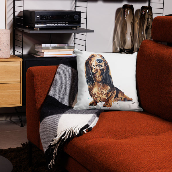Long Haired Dachshund Premium Pillow/ Long Haired Dachshund Cushion