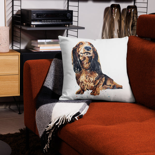 Long Haired Dachshund Premium Pillow/ Long Haired Dachshund Cushion