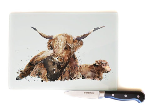 Highland Cattle Toughened Glass Chopping -Smooth finish- Highland Cattle Chopping board,Highland Cattle Work Top Saver