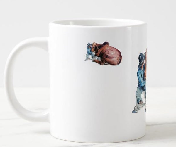 Young Cowboy and Brahman Cow Ceramic Mug 15 oz- Brahman cow Coffee Mug, Brahman mug gift ,Brahman bull Mug,Brahman cow cup,Brahman bull art