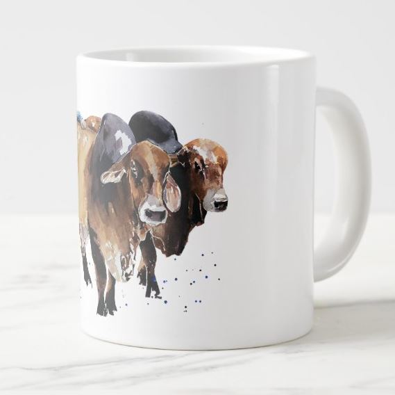 Young Cowboy and  Brahman Cattle Ceramic Mug 15 oz- Brahman cow Coffee Mug, Brahman mug gift ,Brahman bull Mug,Brahman cow cup,Brahman bull art