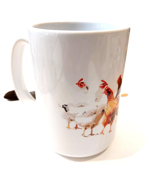 Chickens Large  Ceramic Mug 15 oz- Chickens Coffee Mug, Chickens mug gift ,Chickens Mug,hens tea mug