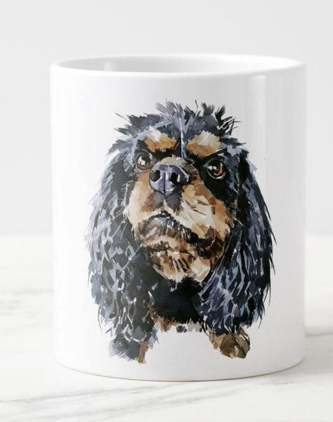 Large Cavalier King Charles Spaniel Black and Tan Ceramic Mug 15 oz- Cavalier mug, Cavalier King Charles Spaniel cup,Spaniel Mug
