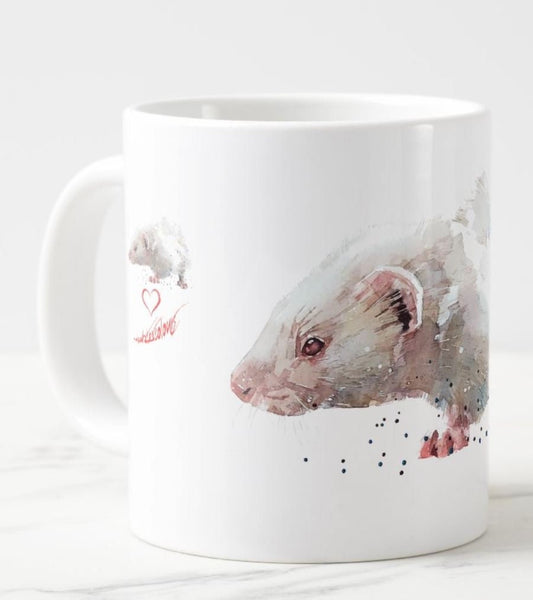 Large Albino Ferret Ceramic Mug 15 oz-  Albino Ferret Coffee Mug, Albino Ferret mug gift ,Albino Ferret Mug